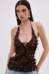 SEQUIN FRINGE QUEEN HALTER NECK BLOUSE