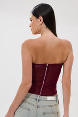 ACCORDION CORSET TOP IN BURGUNDY