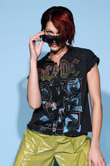 AC DC CROPPED SHREDDED TSHIRT