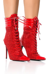 AZALEA WANG FIREFLAME EMBELLISHED BOOTIE IN RED