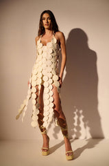 AZALEA WANG WYLIE BEIGE WITH GOLD CHAIN PLATFORM SANDAL