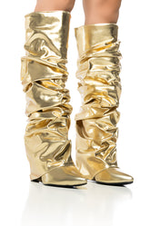 AZALEA WANG ZUMMA GOLD RUCHED WEDGE BOOT