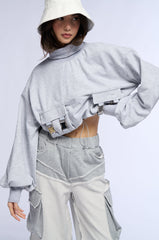 LENI CARGO POCKET MOCK NECK SWEATSHIRT