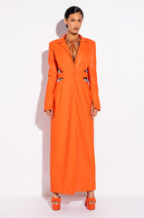 MORE LIFE ORANGE CUT OUT PLEATHER TRENCH