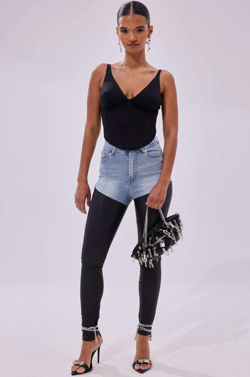 FREE SPIRIT SLEEVELESS CORSET TOP IN BLACK