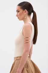 NEW STANDARD SQUARE NECK SLEEVELESS BODYSUIT IN BEIGE