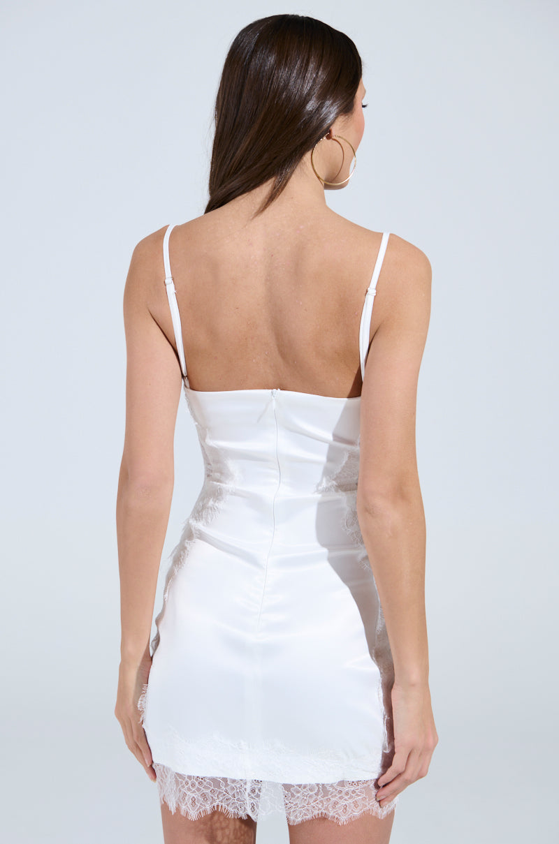 SHOW US WHAT YOU GOT SATIN MINI DRESS IN WHITE