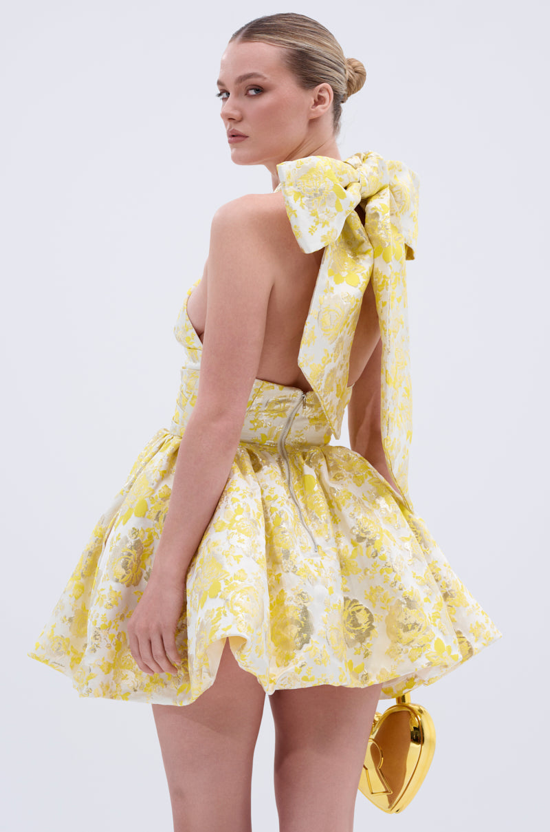 THE TOPIC AND TOP PICK BROCADE MINI DRESS IN YELLOW