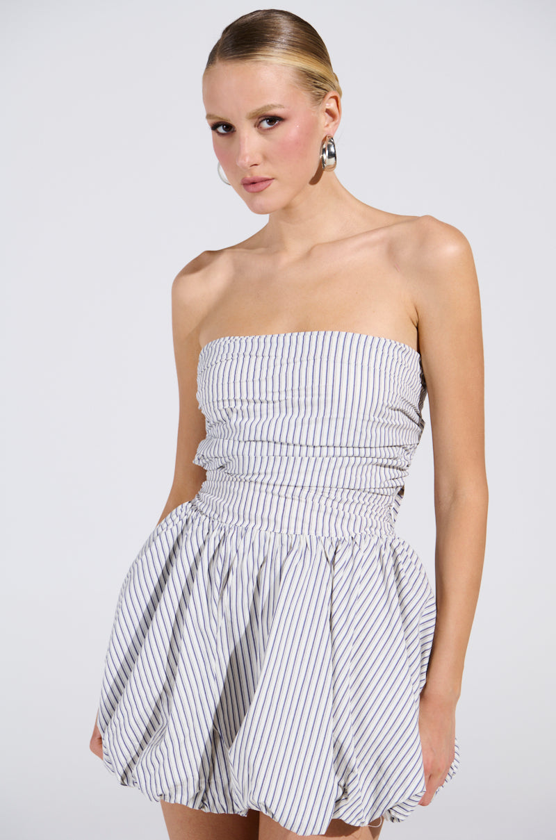 A STROLL DOWN SOHO PINSTRIPED MINI DRESS