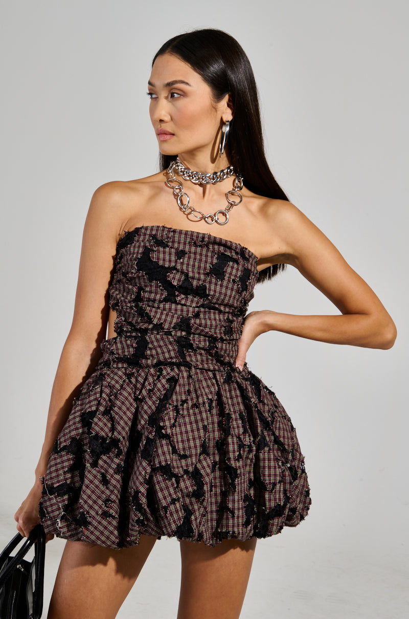 A STROLL DOWN SOHO DISTRESSED MINI DRESS