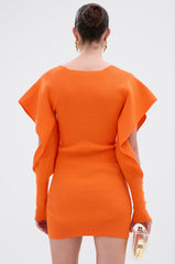 OFF TO BRUNCH KNIT MINI DRESS IN ORANGE