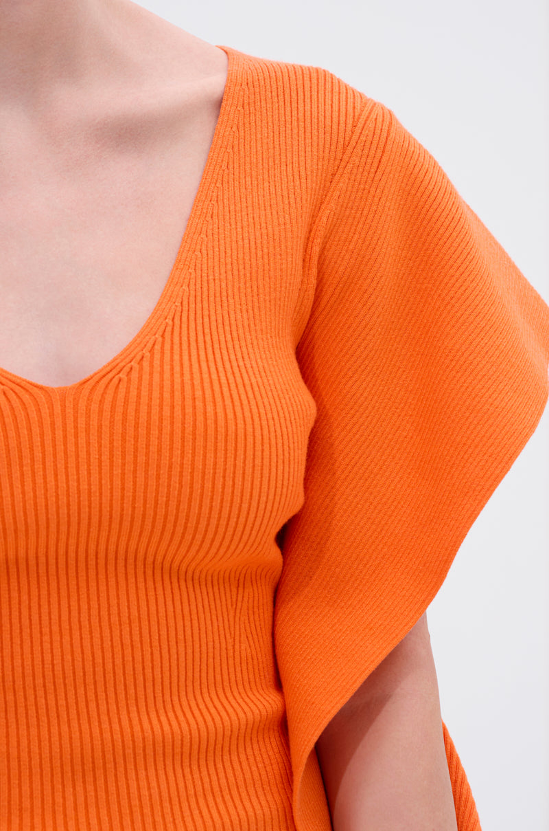 OFF TO BRUNCH KNIT MINI DRESS IN ORANGE