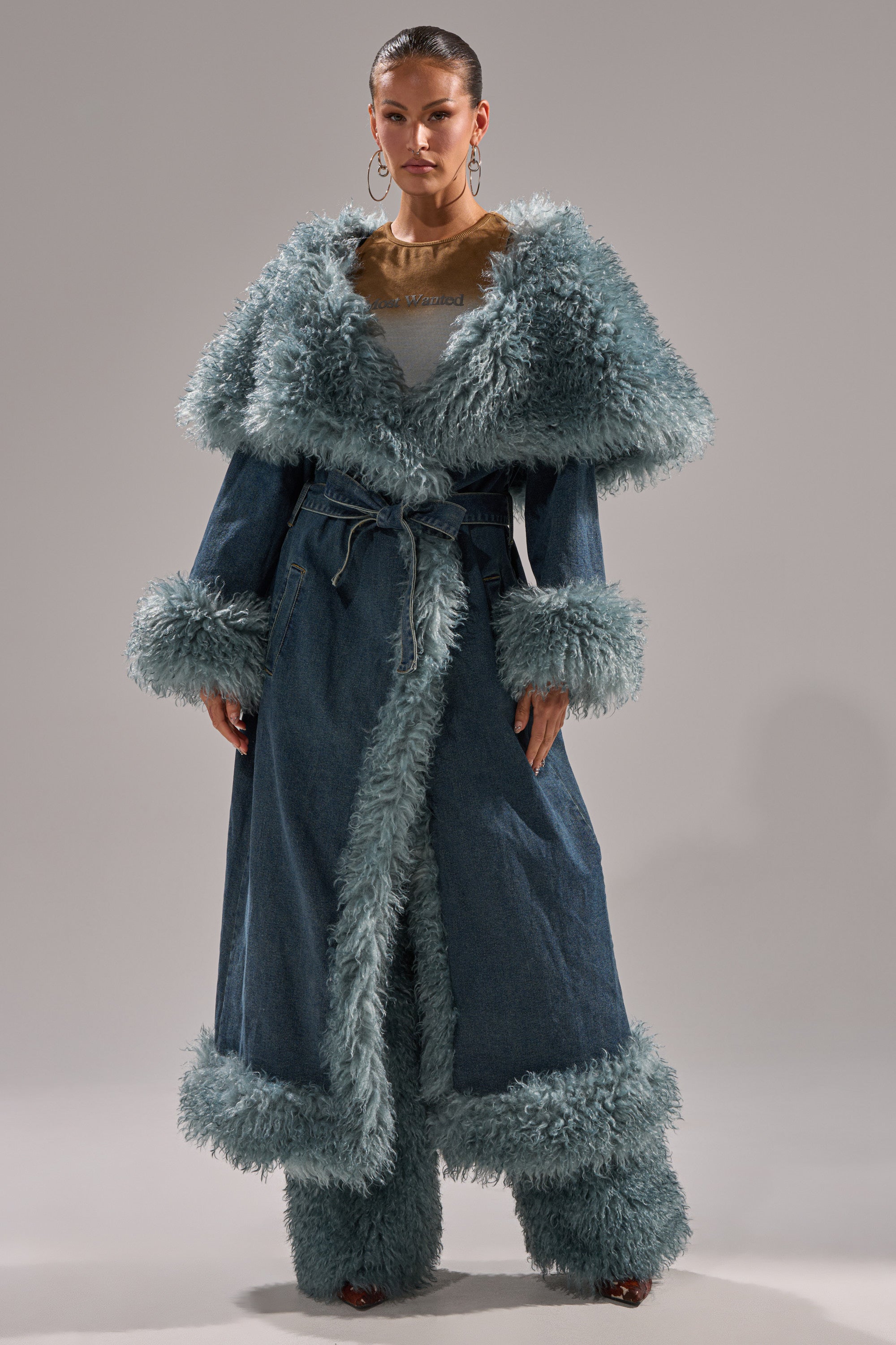 MOXIE FUR TRIM DENIM TRENCH