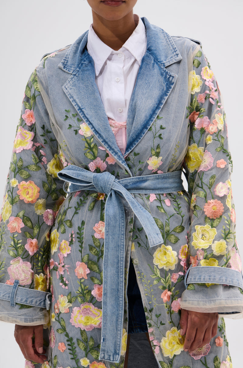 LIFE IN COLOR FLORAL DENIM TRENCH