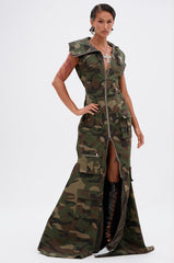 NOW YOU SEE ME CAMO PRINT MAXI DRESS