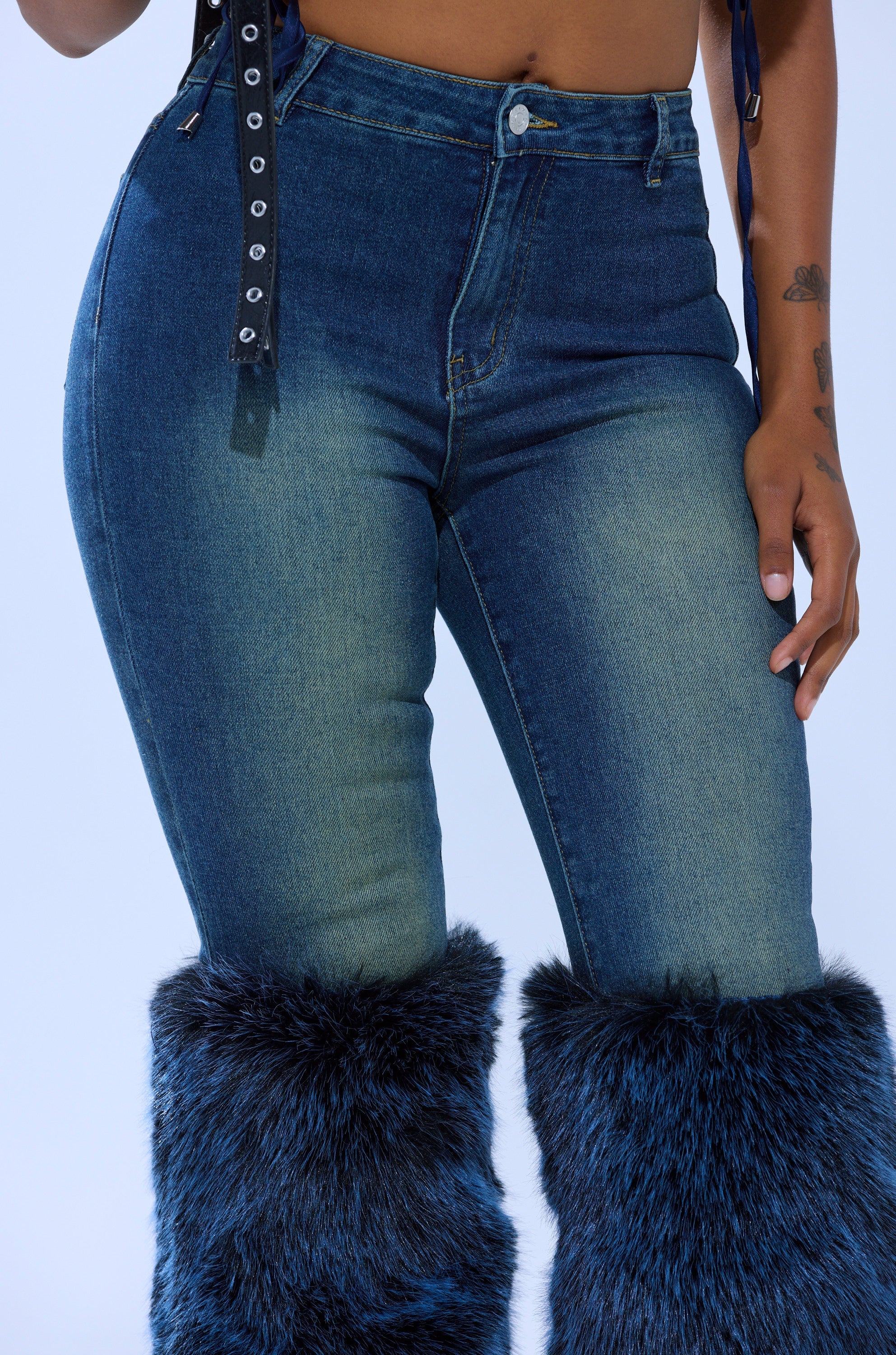 ALL A DREAM DENIM PANT WITH FUR CUFFS