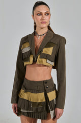 LET ME DOWN SLOWLY CROPPED BLAZER IN OLIVE