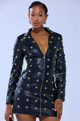 ROCK WITH IT PU BLAZER DRESS WITH HARDWARE