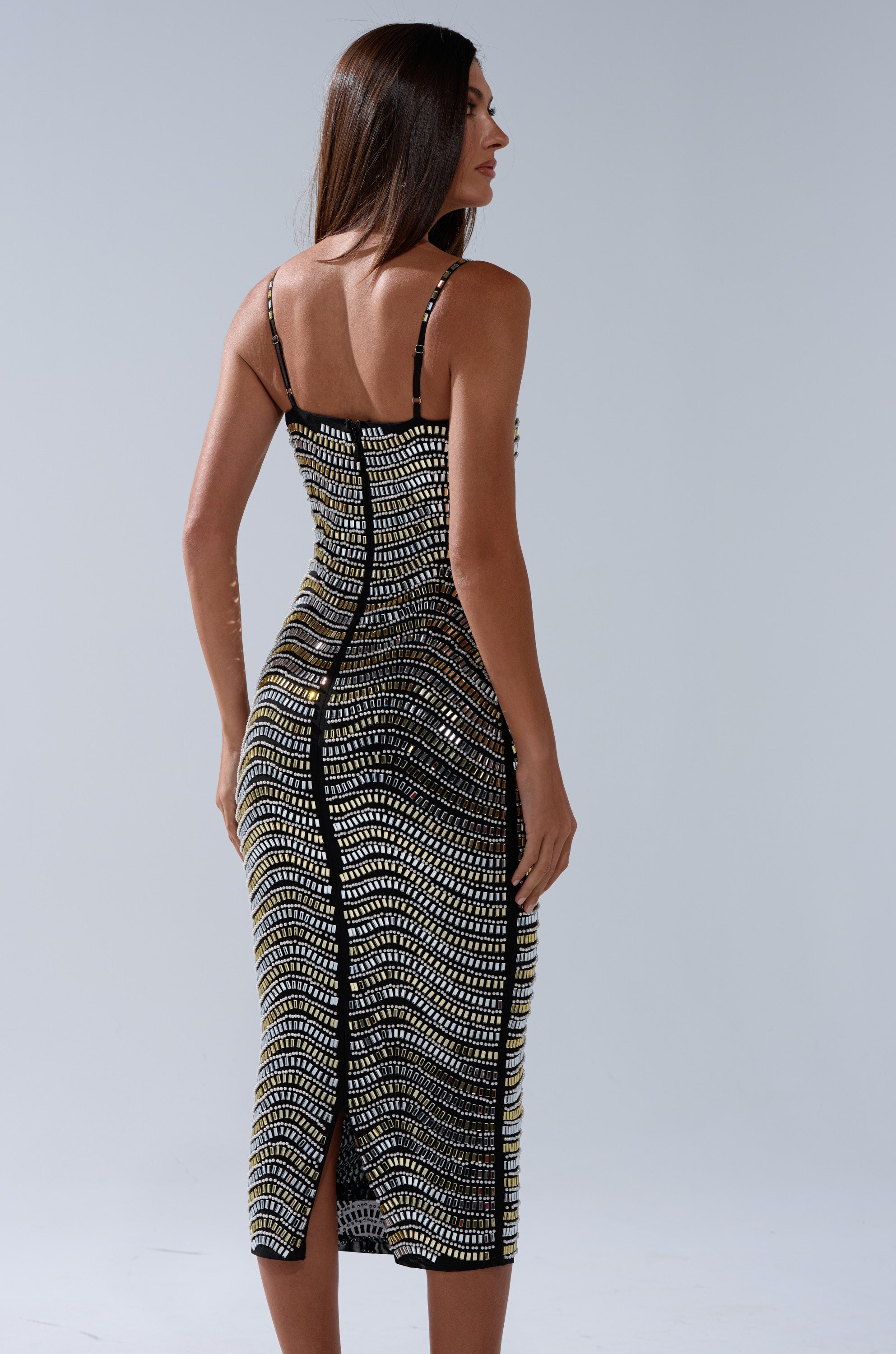 SHINE ON RHINESTONE MIDI DRESS