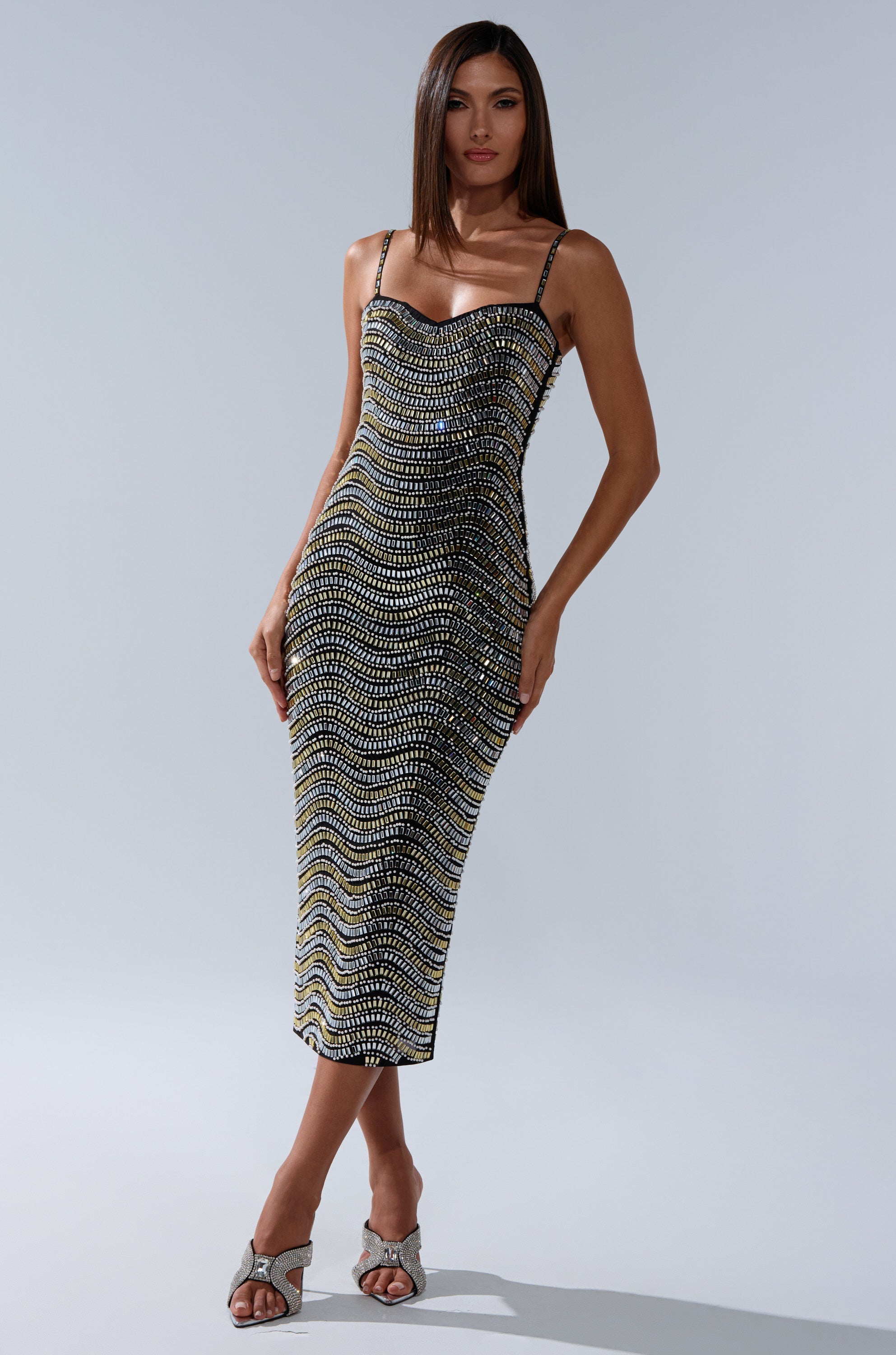SHINE ON RHINESTONE MIDI DRESS
