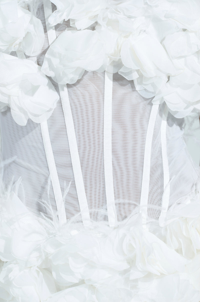 ON BROADWAY FEATHER AND FLOWER MINI DRESS