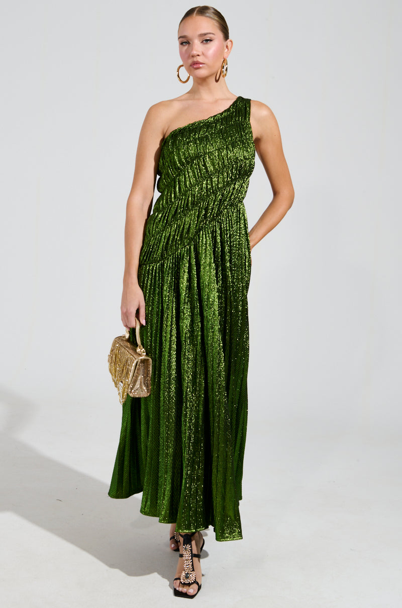 STAY RADIANT METALLIC CHIFFON MAXI DRESS