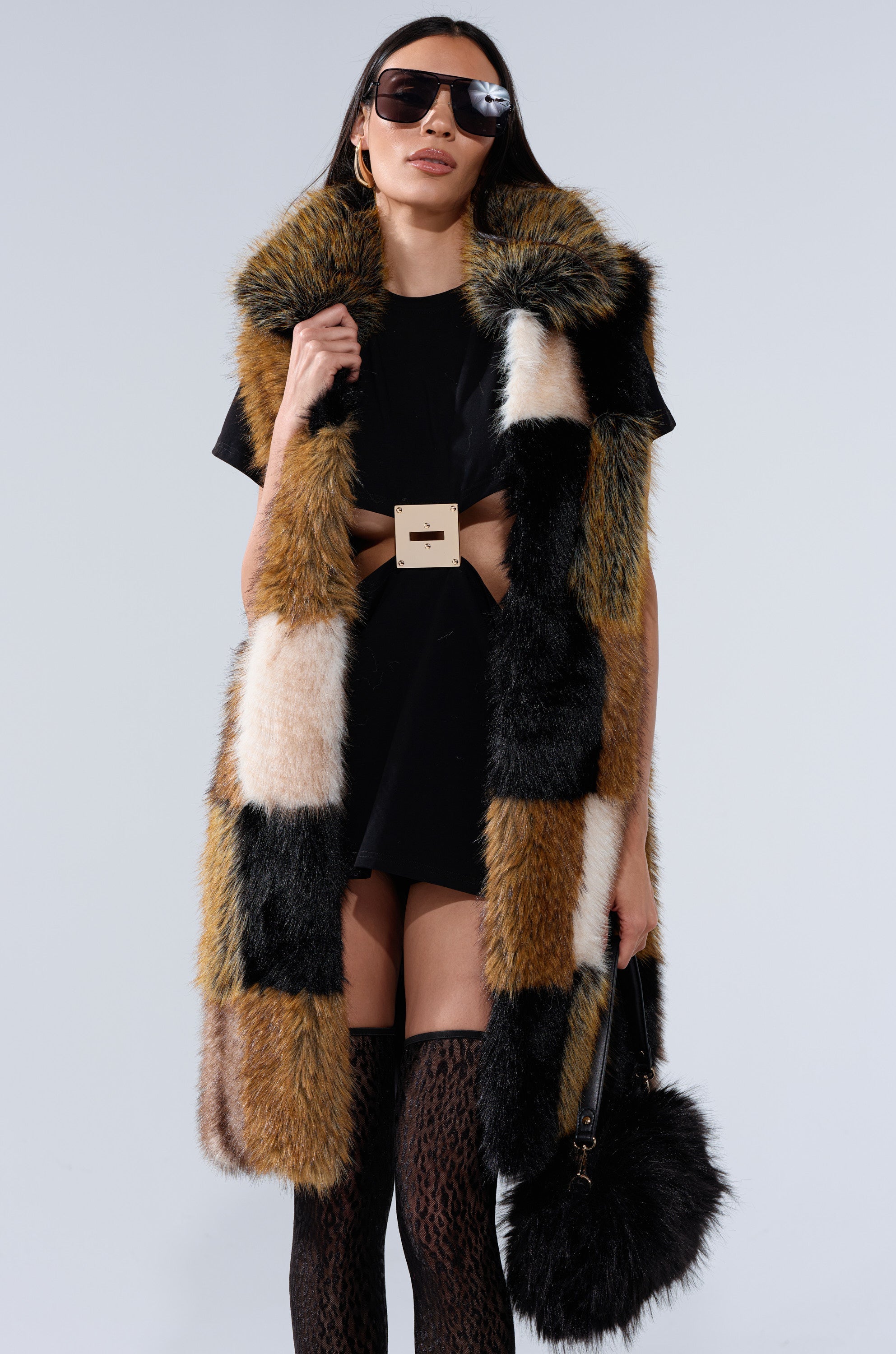 CHECKMATE FAUX FUR VEST