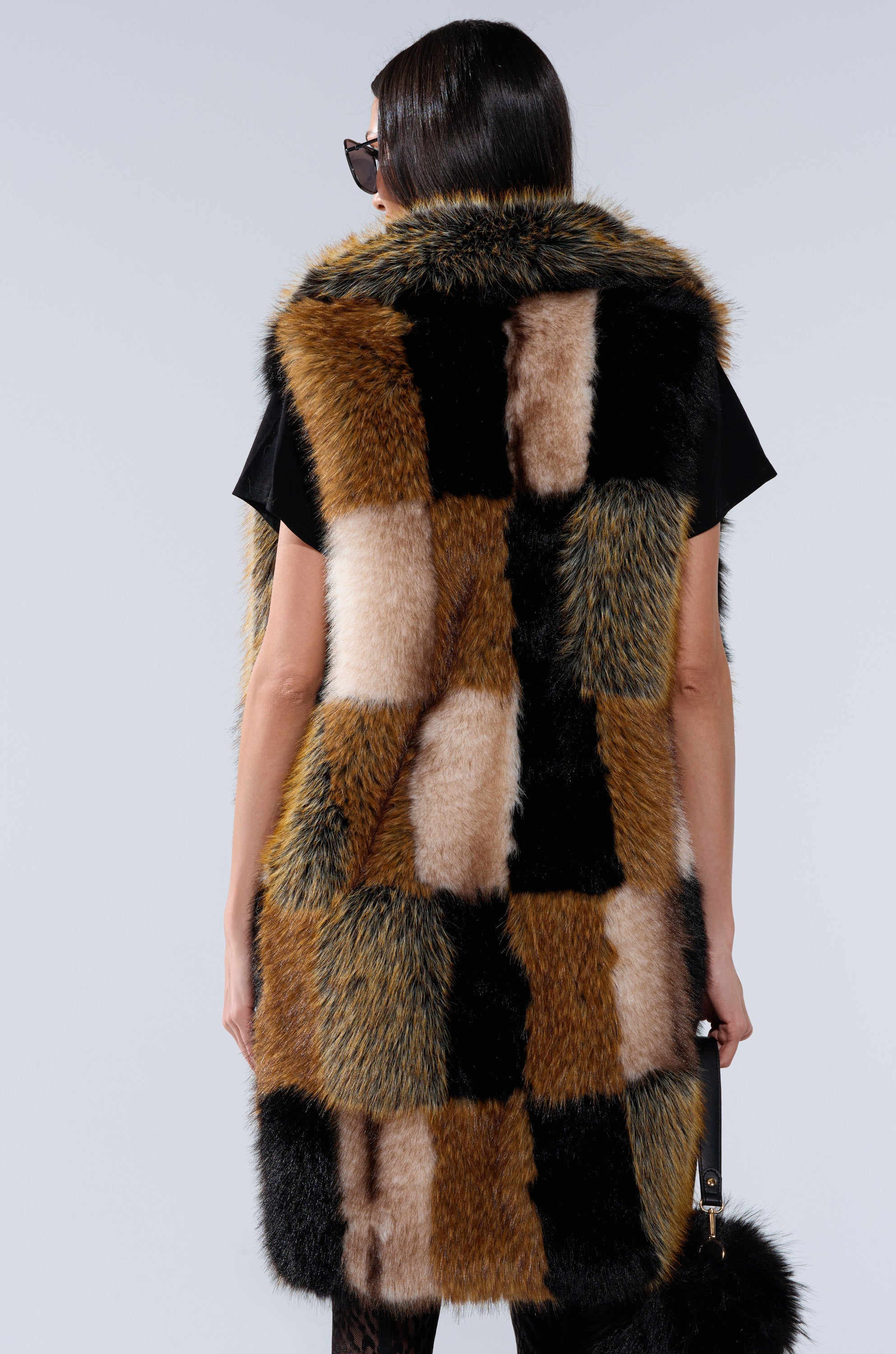CHECKMATE FAUX FUR VEST