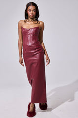 JULIETTE PU MIDI DRESS IN BURGUNDY