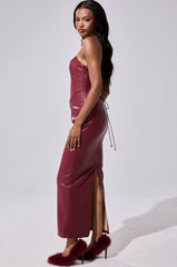 JULIETTE PU MIDI DRESS IN BURGUNDY