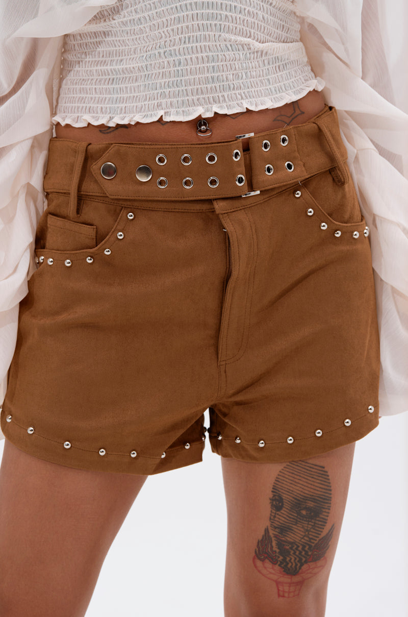 FIGURE IT OUT FAUX SUEDE SHORT