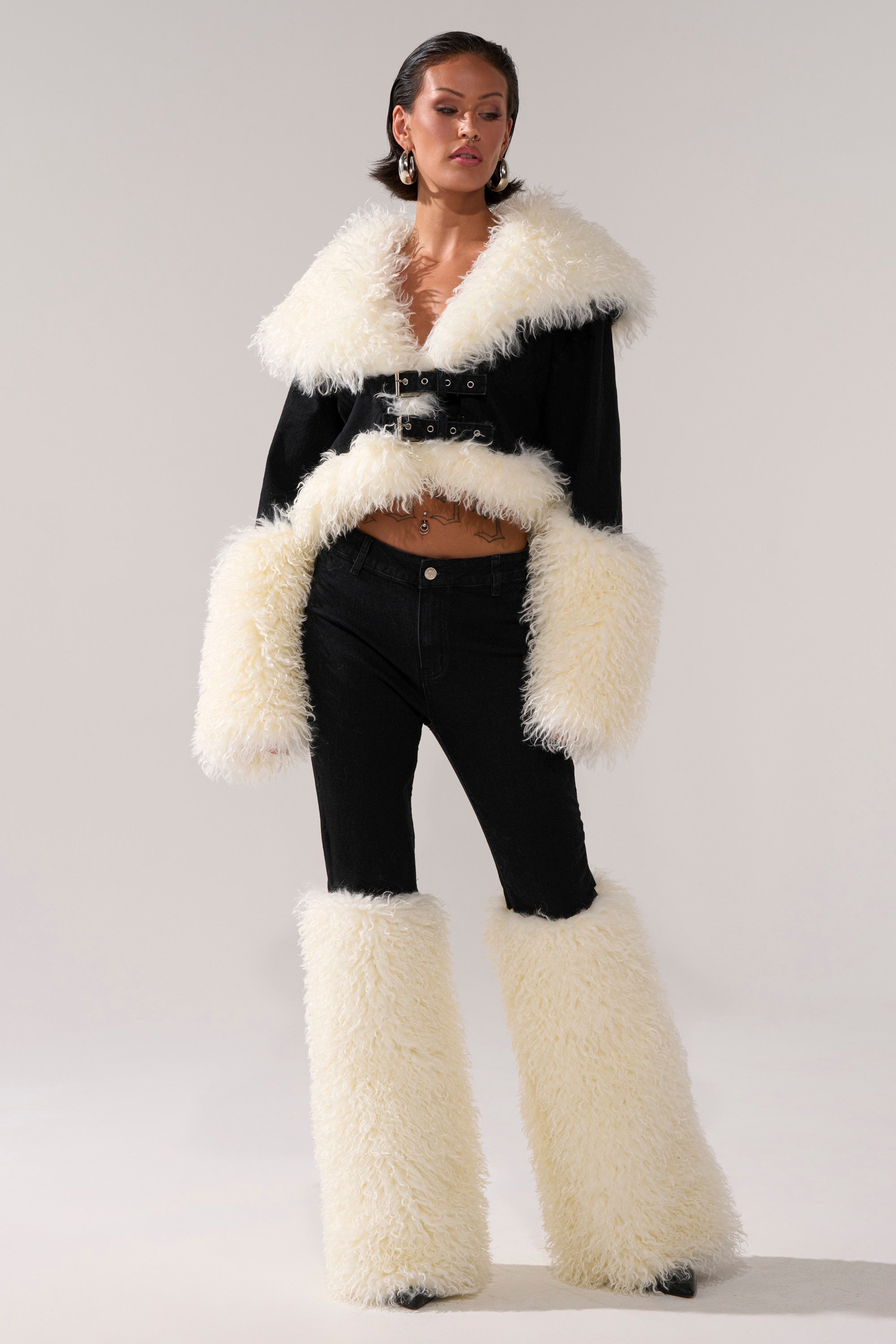 SITTING PRETTY FUR TRIM DENIM JACKET