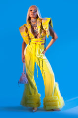 MODERN JAM TRACK PANT WITH TULLE IN YELLOW