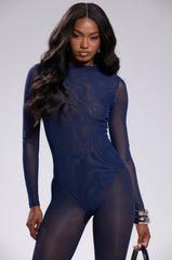 PAXTON SEXY MESH LONG SLEEVE BODYSUIT IN NAVY