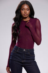 PAXTON SEXY MESH LONG SLEEVE BODYSUIT IN PLUM PURPLE