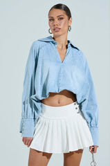 AMELIA DENIM HI LOW BLOUSE