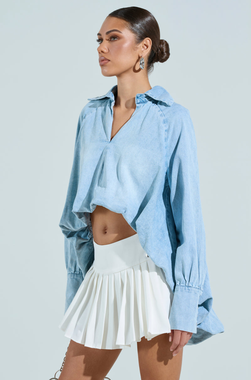 AMELIA DENIM HI LOW BLOUSE