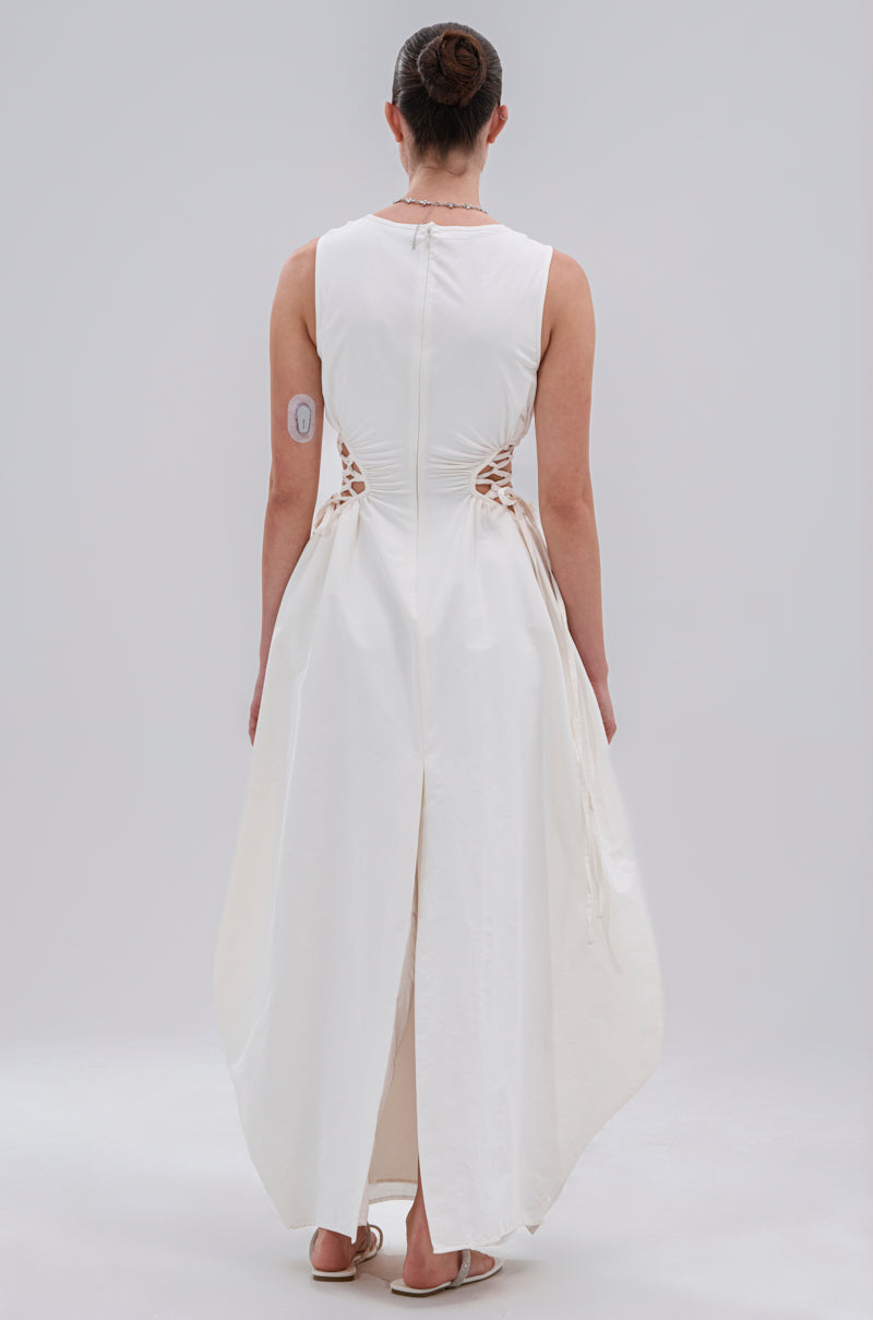 ALINA LACE UP DETAIL MAXI DRESS IN WHITE