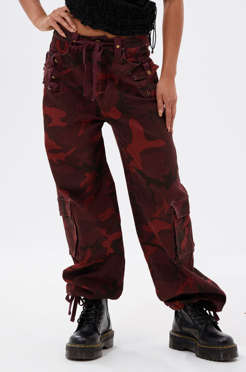 CANT SEE ME BURGUNDY CAMP CARGO JOGGER
