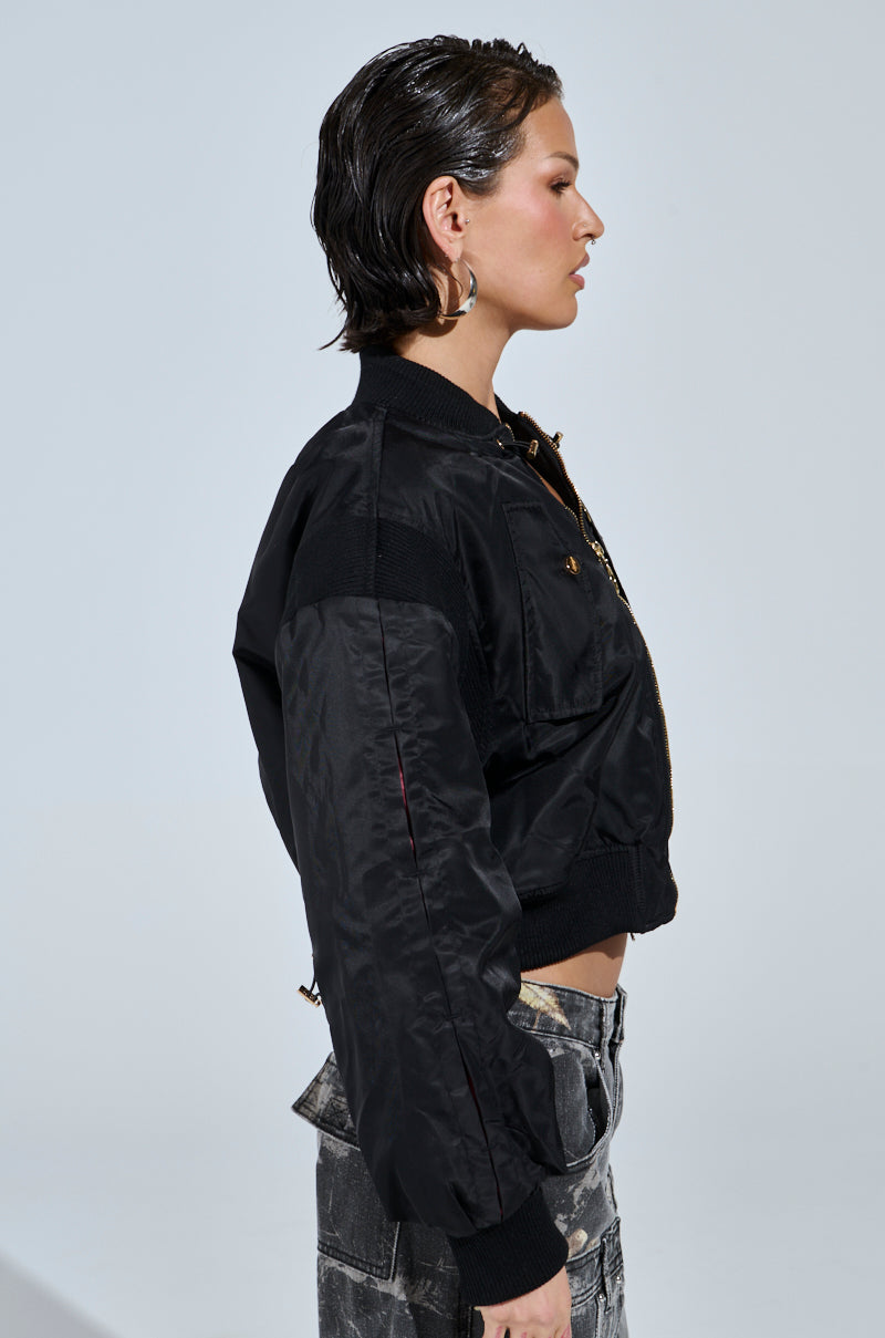 LUCKY ME ASYMMETRICAL BOMBER IN BLACK