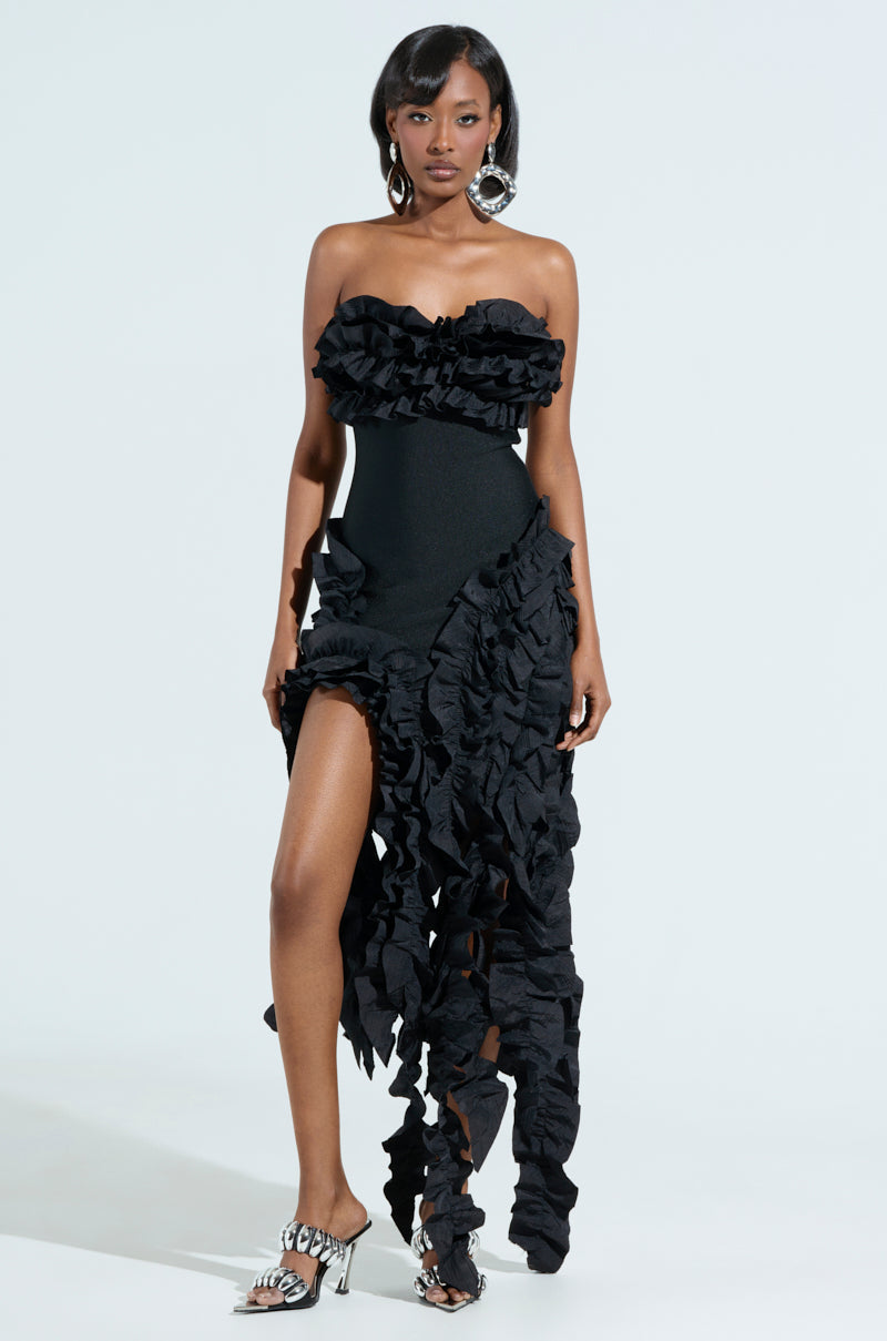 CITY LIGHTS RUFFLE MIDI DRESS