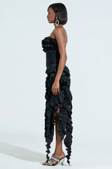 CITY LIGHTS RUFFLE MIDI DRESS