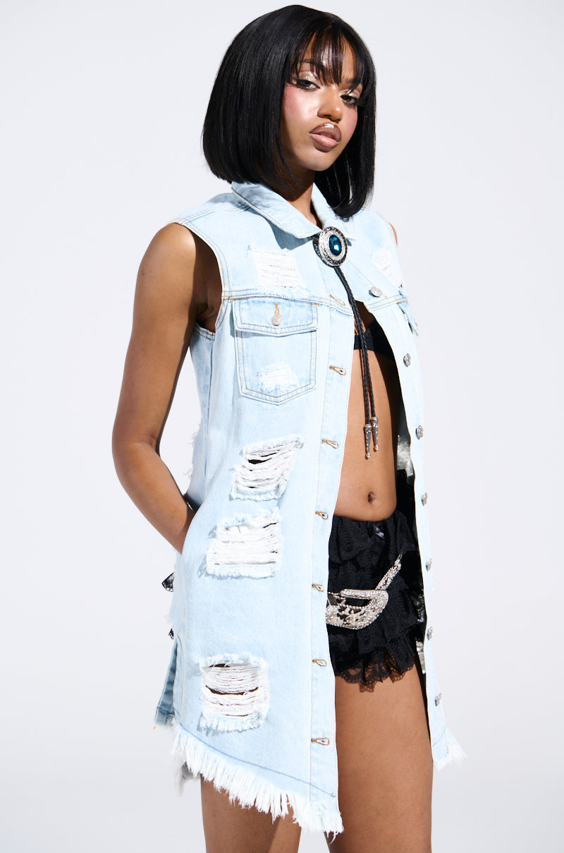 ABBIE DISTRESSED DENIM VEST