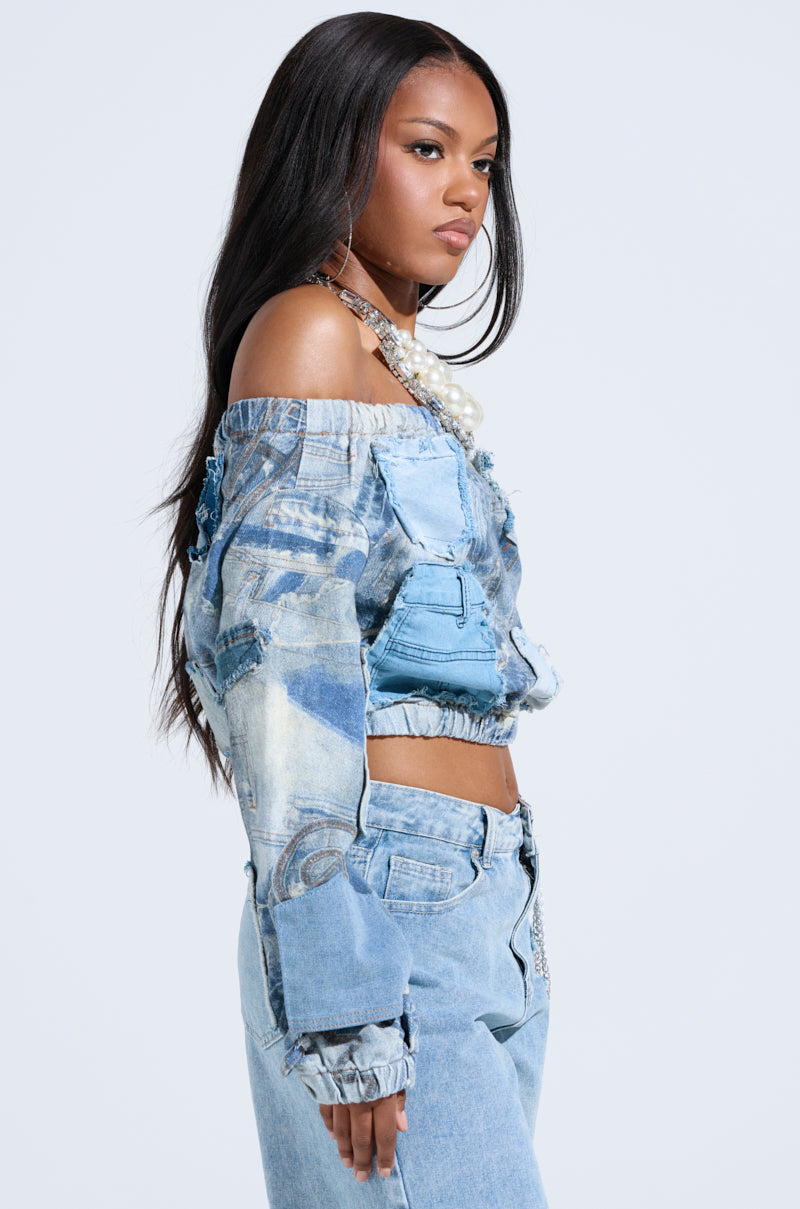 LEILA DENIM PATCHWORK SWEATSHIRT