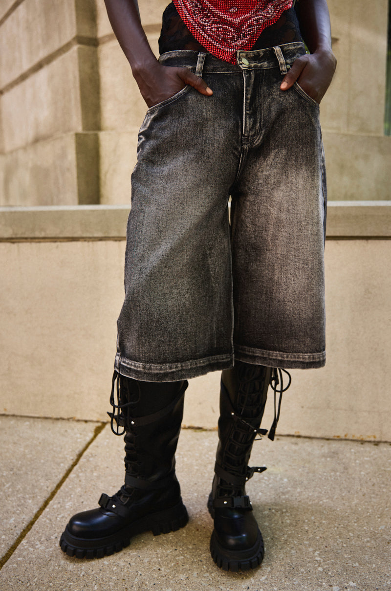 LITERAL PERFECTION BLACK DENIM BERMUDA SHORTS