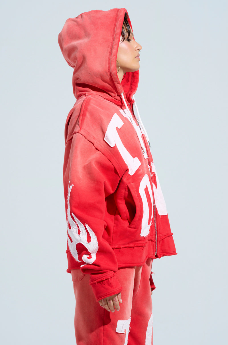 ONLY ONE ZIP UP SWEATSHIRT IN RED