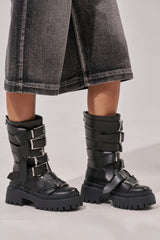 AZALEA WANG ALCETASA BLACK COMBAT BOOTIE WITH BUCKLE DETAIL