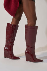 AZALEA WANG AMAADIS BURGUNDY WEDGE KNEE HIGH BOOT