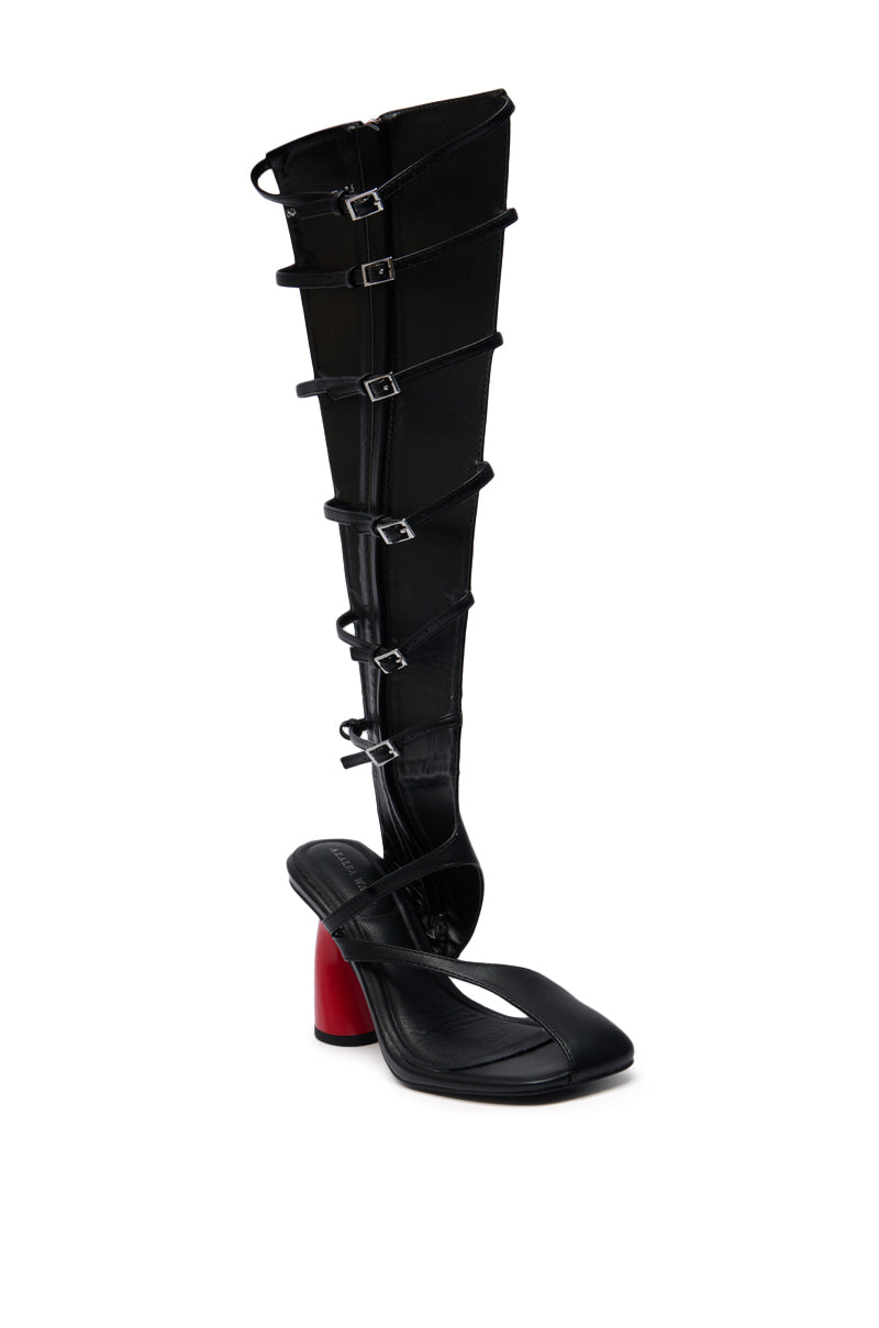 AZALEA WANG ANDRIUS BLACK WITH RED HEEL GLADIATOR SANDAL