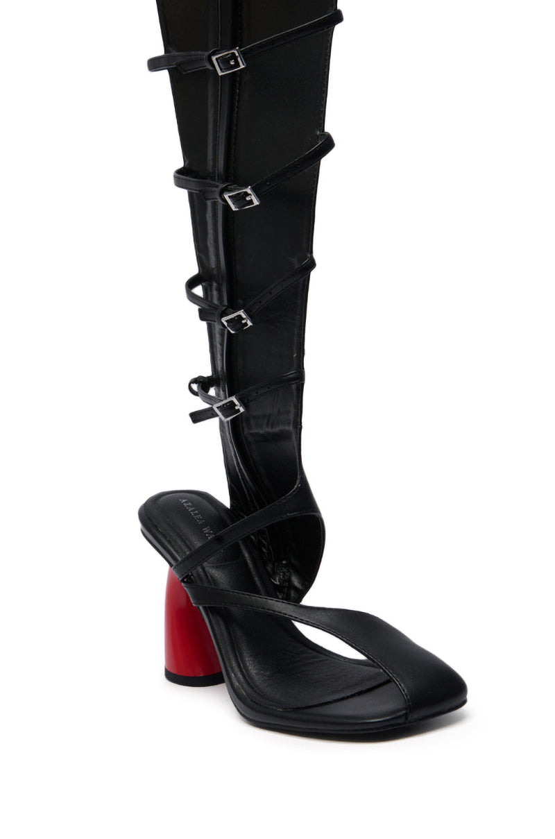 AZALEA WANG ANDRIUS BLACK WITH RED HEEL GLADIATOR SANDAL